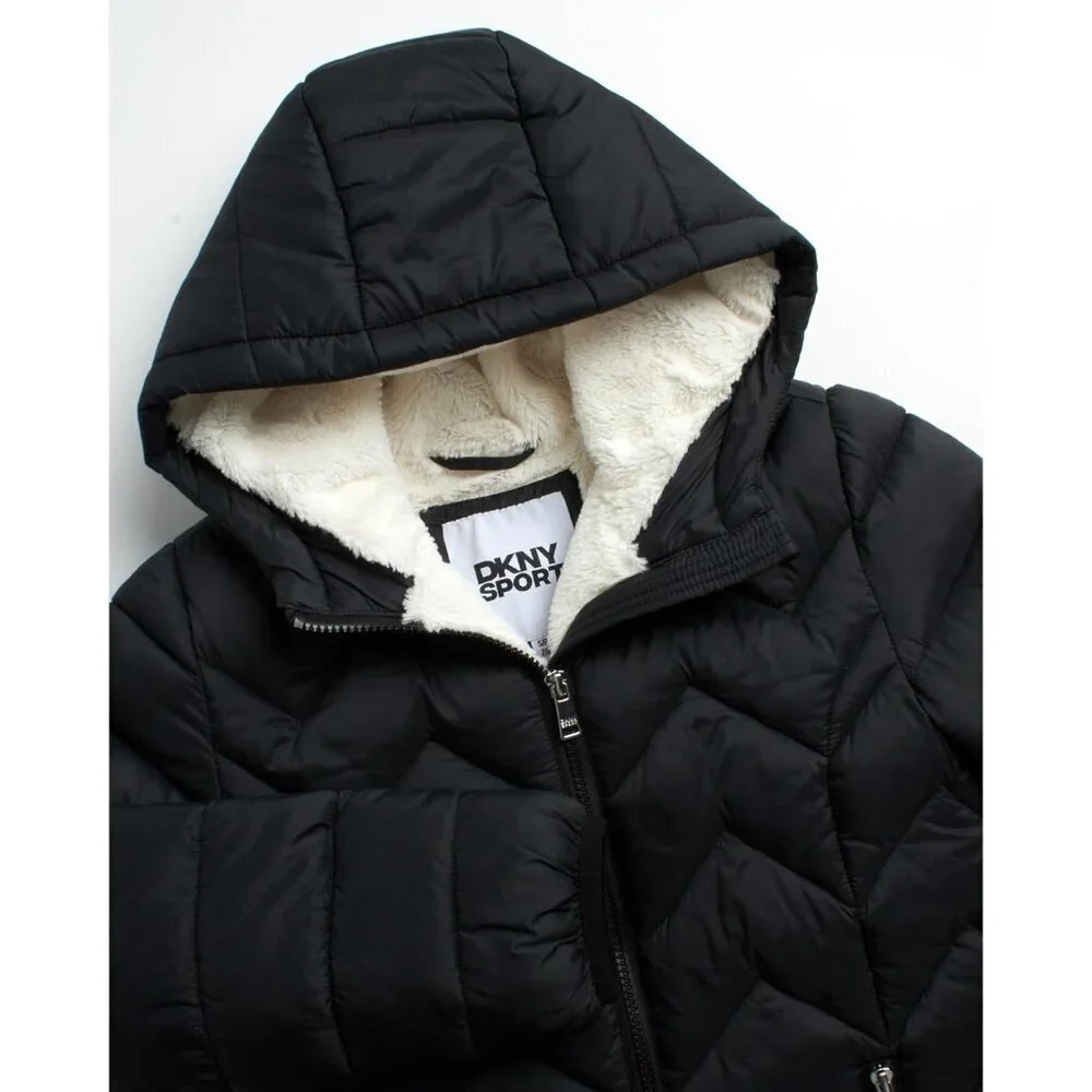 Girls Puffer Jacket - Full Sherpa Lined Glacier Shield Mid Length Quilted Puffer